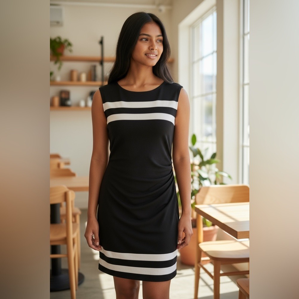 Lauren Ralph Lauren Black and White Sleeveless Midi Sheath Dress